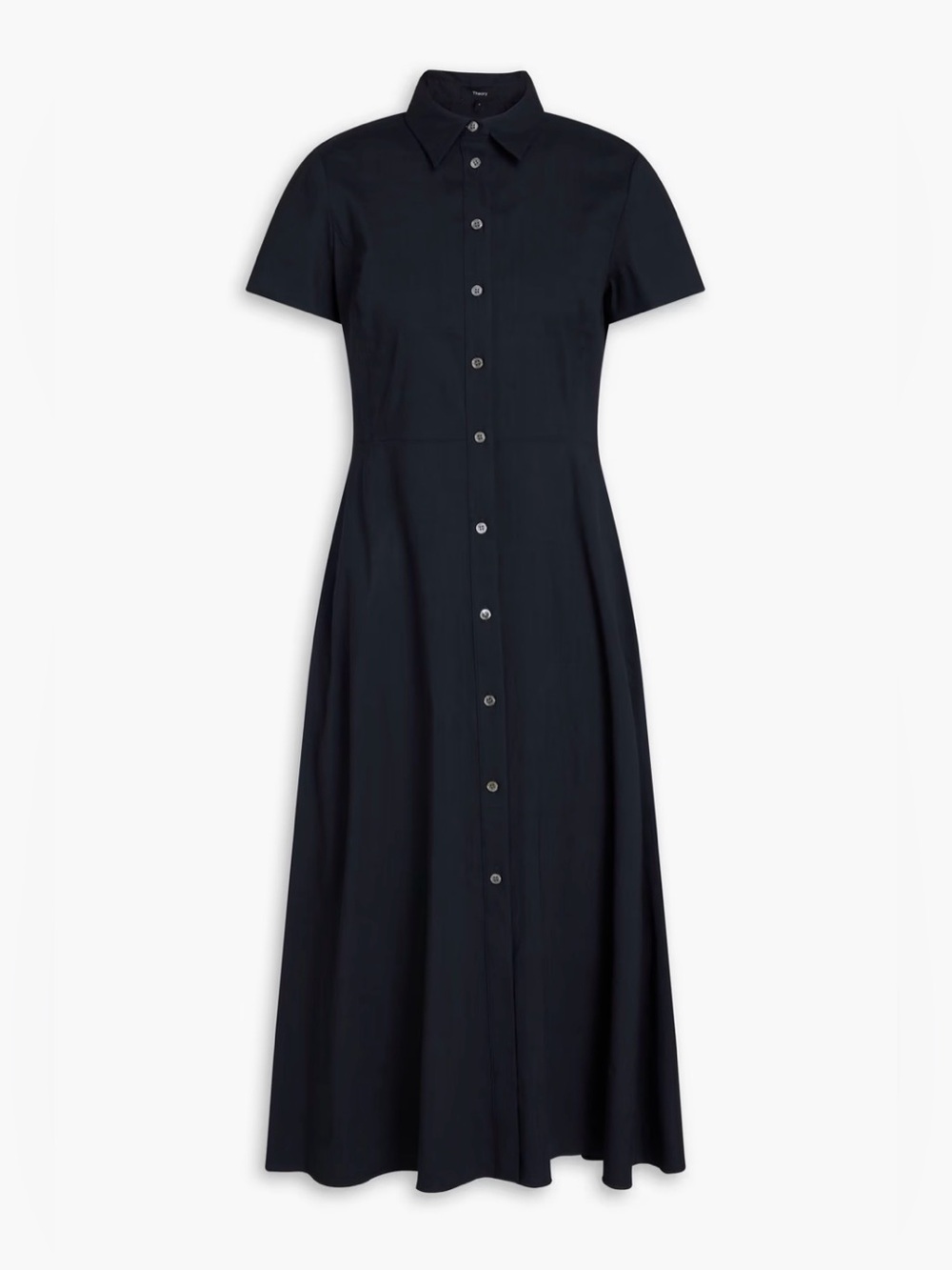 Theory Black Short-Sleeve Linen-Blend Button Midi Dress - Picture 3 of 7